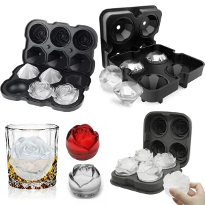 Large Ice Cube Tray Rose Shape Ice Molds Diamond 3D Silicone Mould Reusable for Cocktails Whiskey Party Supplies Ice Maker Mold